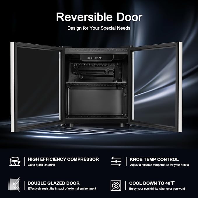 Antarctic Star 48 Can Beverage Refrigerator,12 Bottle Wine Cooler with Stainless Steel Glass Door, Digital Temperature Display,Electronic Temperature Control, Silver - Image 3