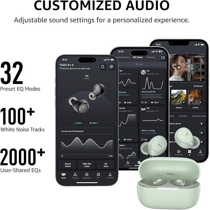 TOZO A1 Wireless Earbuds Bluetooth 5.3 Light Weight in Ear Headphones | IPX5 Waterproof, 2 Mics for AI Calls, Immersive Premium Sound Bass Ear buds with Charging Case, 32 Presets EQ via TOZO App - Image 5