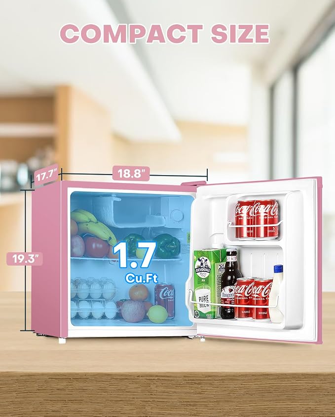 Upstreman 1.7 Cu.ft Mini Fridge with Freezer, Pink-FR17 | Dorm Essentials, Adjustable Thermostat, Energy Saving, Low Noise, Compact Refrigerator for Dorm, Office, Bedroom - Image 2