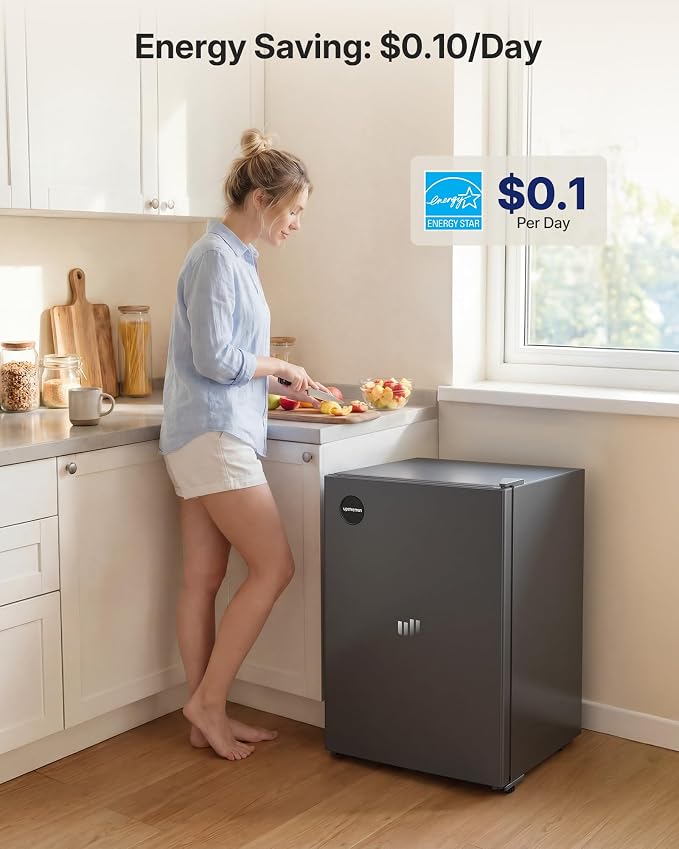 Upstreman 2.5 Cu.Ft All-Refrigerator Mini Fridge, Single Door Small Refrigerator, Dorm Fridge with 7 Adjustable Thermostat, Compact Refrigerator for Office, Bedroom or Dorm, Gray-CR26 - Image 3