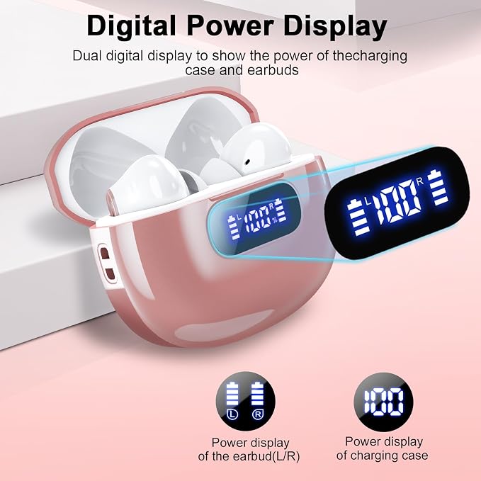 Wekily Wireless Earbuds, Bluetooth 5.3 Headphones LED Power Display, 2025 New Wireless Earphones, 4 ENC Noise Cancelling Mic, HiFi Stereo, 48H Playtime Mini Case IP7 Waterproof for iOS Android - Image 3