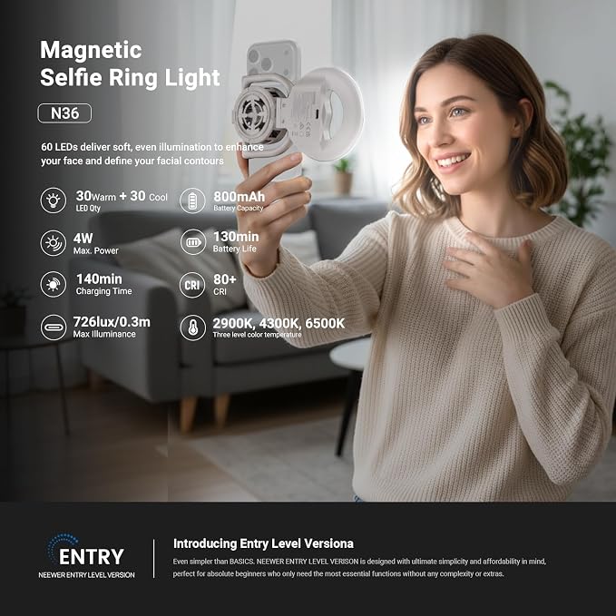 NEEWER Entry Level Version N36 Magnetic Selfie Ring Light & Phone Cooler - Image 2