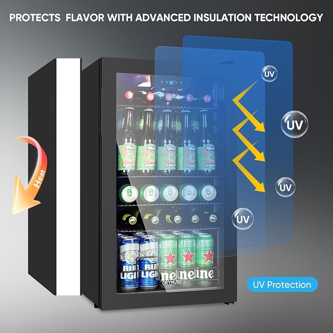 3.2 Cu.Ft Beverage Refrigerator, 130 Can Mini Fridge with Glass Door & Digital Temperature Control, Compressor Cooling Freestanding Cooler for Soda, Beer, Wine, Home, Office & Bar - Black - Image 6