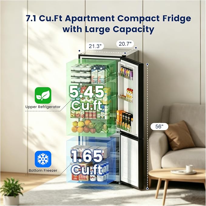 Apartment 7.1 Cu.Ft Refrigerator with Bottom Freezer Silver | Office Fridge with Bottom Freezer, Large Capacity, Energy Saving, Adjustable Thermostat, Low Noise - Image 3