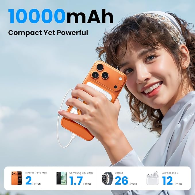 ummz for Magsafe Battery Pack 10000mAh,5-in-1 Magnetic Portable Charger with Wall Plug, Wireless Power Bank for Apple Watch,22.5W Fast Charging PowerBank for iPhone 17 Pro Max/16/15/14/13/12 - Image 6