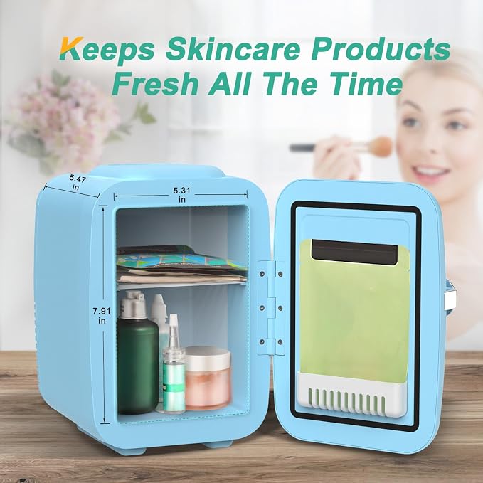 CROWNFUL Mini Fridge, 4 Liter/6 Can Portable Cooler and Warmer Personal Fridge for Skin Care, Cosmetics, Food,Great for Bedroom, Office, Car, Dorm, ETL Listed (Blue) - Image 4