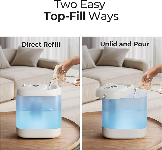 Homvana Humidifiers for Bedroom, 5L Super Easy to Clean Top Fill Auto Adapt Cool Mist Humidifier for Bedroom Plants Baby Kids for Home (Never Leaking Design), Quiet 40H Runtime, Essential Oil Diffuser - Image 7