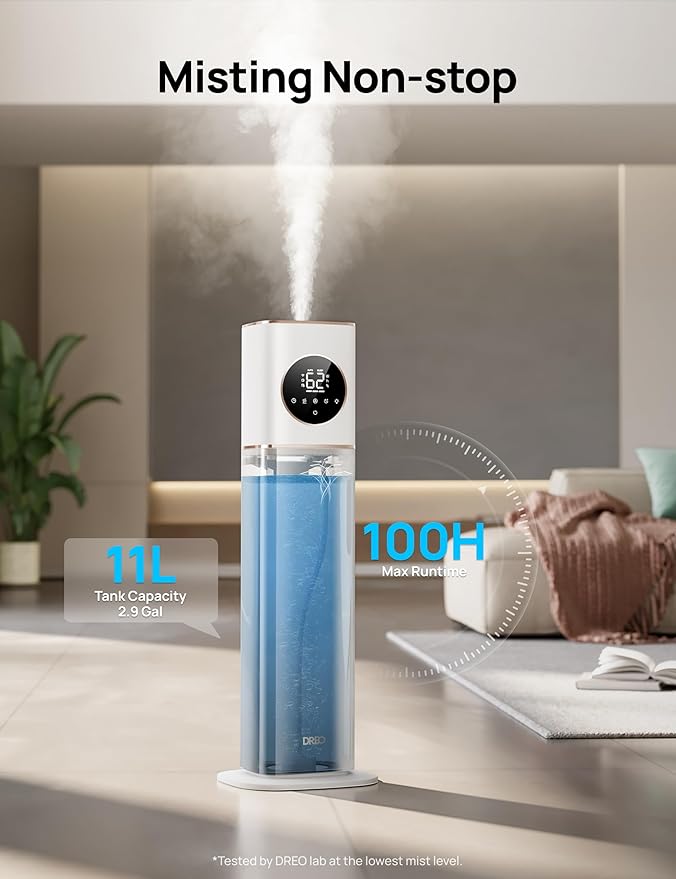 DREO HM735S 11L Smart Humidifier Large Room 700 ft², 100H Cool Mist Air Humidifiers for Bedroom, Top-Fill, Clean Tank Technology, 26dB, Auto Mode, Aroma Box, RGB, Remote & APP Control, Baby, White - Image 3
