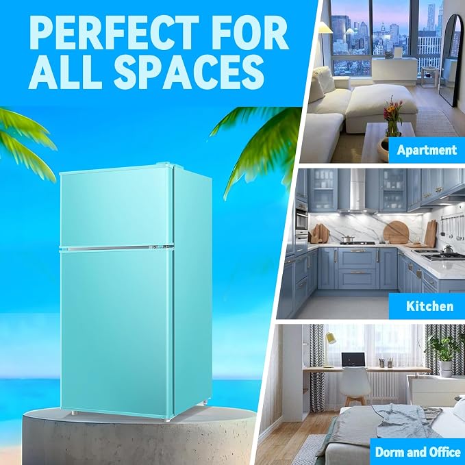 Mini Fridge with Freezer 2.4 Cu.ft Mini Refrigerator Double Doors Dorm Fridge Compact 7 Modes Temp Suit for Apartment Bedroom Office Blue - Image 3