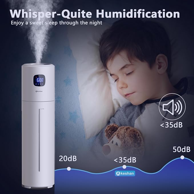 Large Humidifiers for Bedroom, 9L/2.5Gal Ultrasonic Cool Mist, Top Fill Easy Clean with 350ML/H Mist Speed, Quiet, Suitable for Kids Room Plant Yoga Office Study Room Living (White, Round) - Image 6