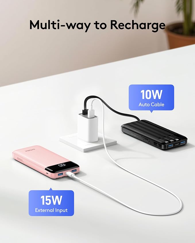 Orfeika Portable Phone Charger, 10000mAh Portable Charger Power Bank with Built-in Cables, Travel Essential Battery Pack Compatible with iPhone, Samsung, Google, iPads, Tablets, etc - Image 8