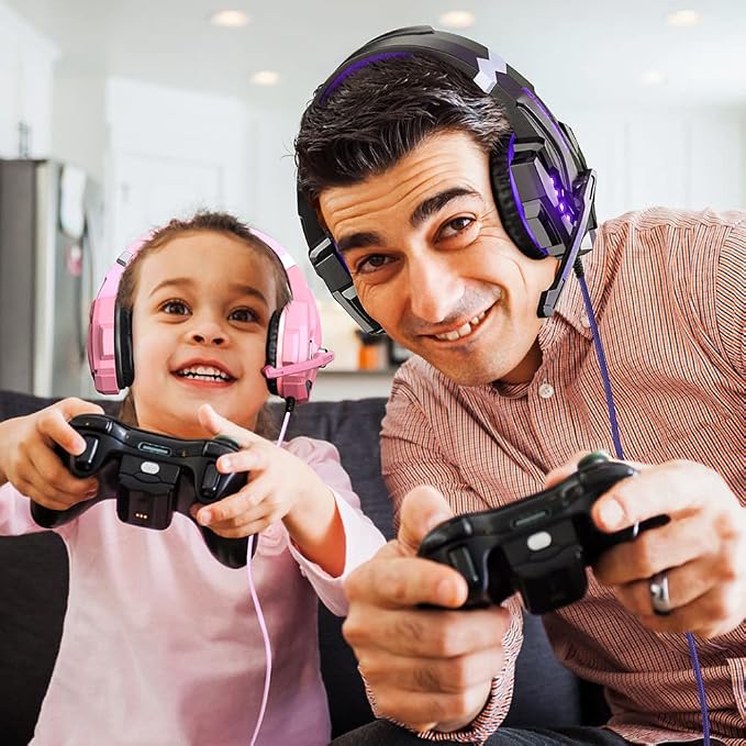 BENGOO G9000 Stereo Gaming Headset for PS5, PS4, PC, Xbox One Controller, Noise Cancelling Over Ear Headphones with Mic, LED Light, Bass Surround, Soft Memory Earmuffs - Purple - Image 7