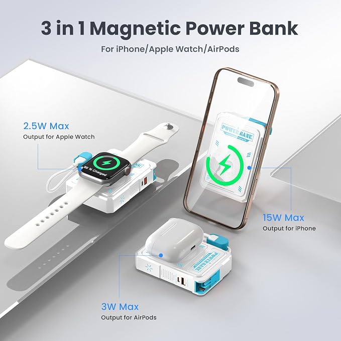 ummz for Magsafe Battery Pack 10000mAh,5-in-1 Magnetic Portable Charger with Wall Plug, Wireless Power Bank for Apple Watch,22.5W Fast Charging PowerBank for iPhone 17 Pro Max/16/15/14/13/12 Mini - Image 2