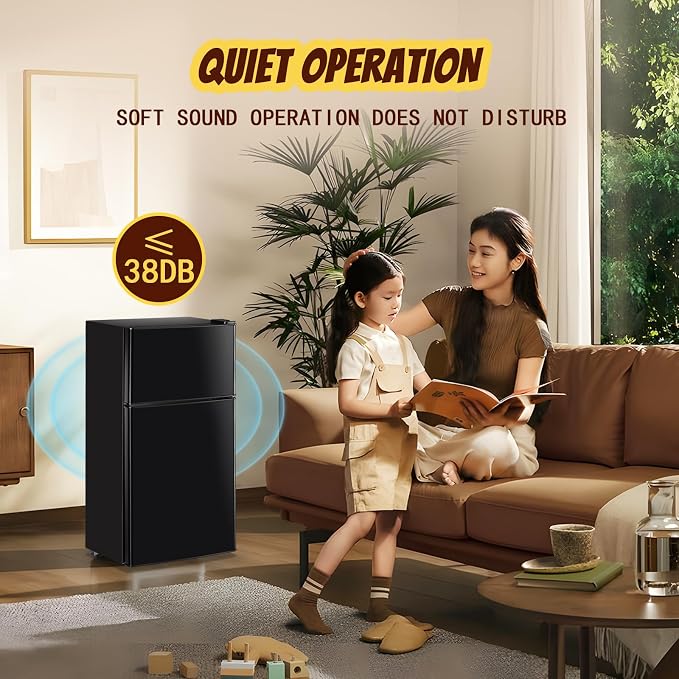 Mini Fridge with Freezer Small Refrigerator Double Door Dorm Fridge for Single Removable Shelves for Bedroom, Office, Dorm Black - Image 7
