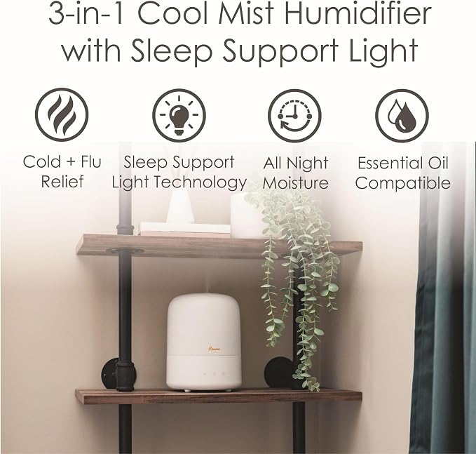Crane Top Fill Mini Humidifier for Bedroom and Nursery 3-In-1 Essential Oil Diffuser Sleep Light 0.5 Gallon Baby Humidifier - Image 3