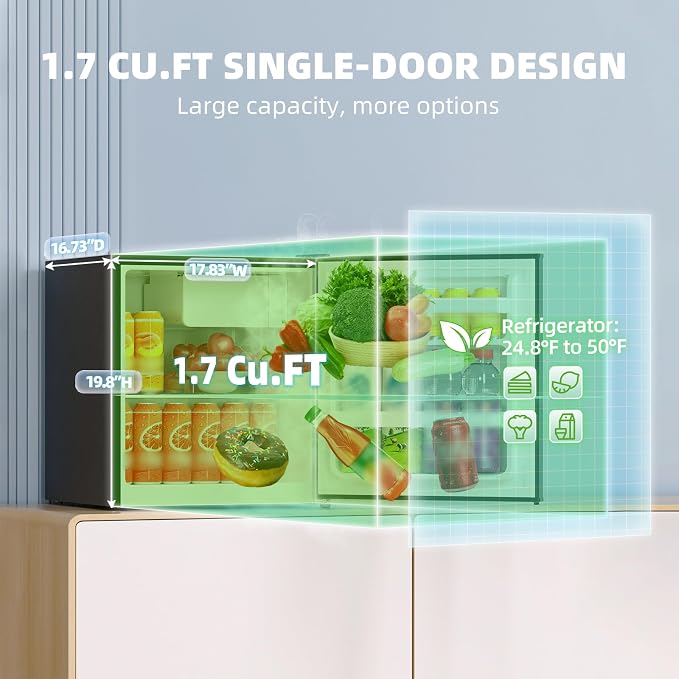 1.7 Cu.Ft Mini Fridge with Freezer, Mini Fridge for Bedroom, Small Refrigerator, Dorm Refrigerators with Freezer, Compact Refrigerator for Office, Apartment, Dorm, Bedroom (Black) - Image 8