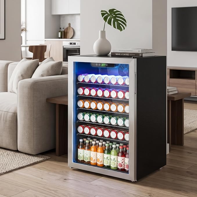 DOGHLY 4.5 Cu.ft Mini Fridge Glass Door, 145 Cans Beverage Refrigerator | Drink Fridge for Soda Beer Wine, Digital Temperature Control, Removable Shelf, Quiet Beverage Cooler for Office, Dorm, Bar - Image 5