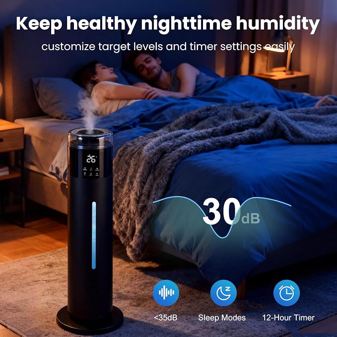 Large Humidifier for Bedroom, 8L/2.1Gal Ultrasonic Cool Mist, Remote control,Easy Clean with 350ML/H Large Mist Speed, Suitable for Kids Room Plant Yoga Study Room Office (Black) - Image 6