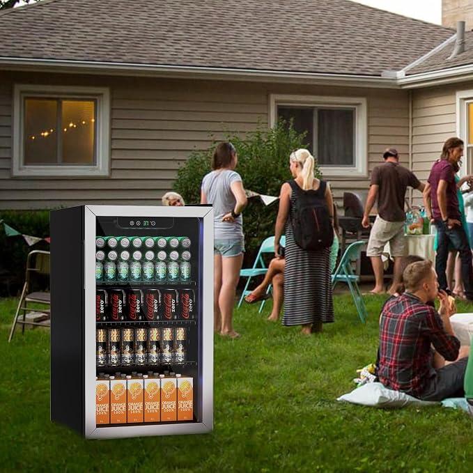 Erivess Mini Fridge 105Can Beverage Refrigerator Cooler Glass Door for Soda | 3.0 Cu Ft Drink Fridge for Home/Bar/Office with LED Display, Digital Temperature Control, Removable Shelves for Wine, Silver - Image 6