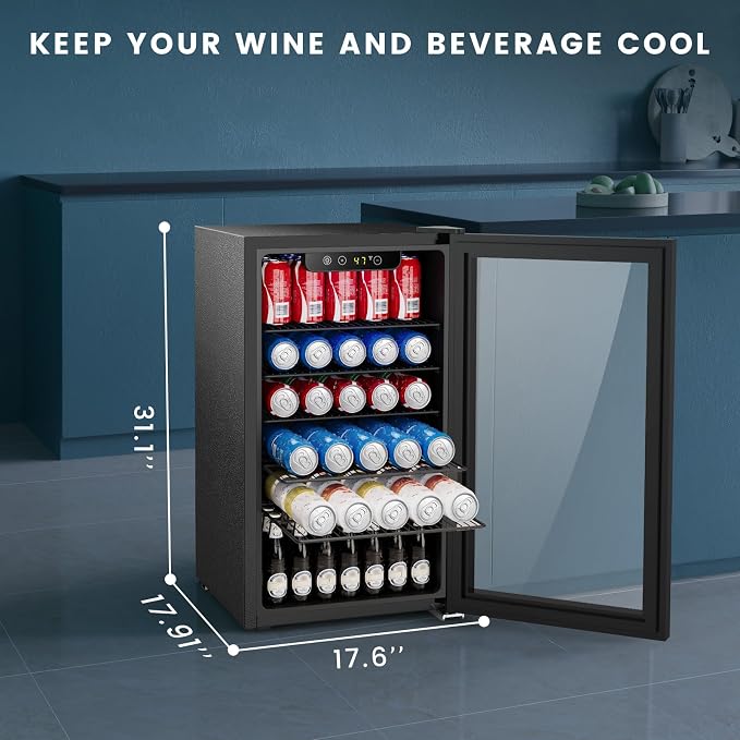 Electactic 130 Can Mini Fridge, 3.1 Cu. Ft. Beverage Cooler with Adjustable Digital Thermostat, Quiet Operation for Soda Beer Wine, Compact Refrigerator for Dorm Office Garage, Black - Image 7