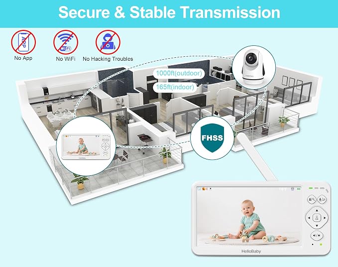HelloBaby Baby Monitor with Camera and Audio, No WiFi 30H Battery 4000mAh - Image 7
