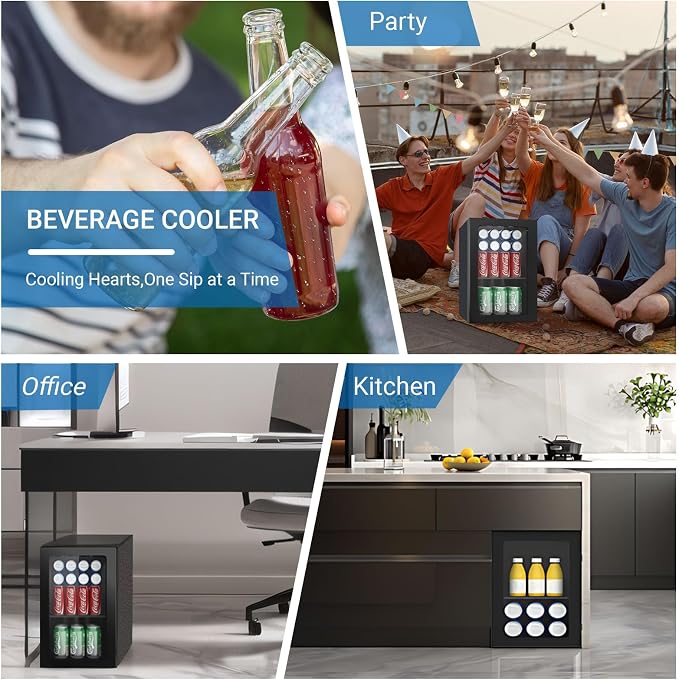Erivess Compact Freestanding Beverage Refrigerator Cooler, 26 Can/0.95Cu Ft | Adjustable Shelves Mini Fridge with Acrylic Front Door for Soda, Beer, Wine, Under Counter Small Refrigerator for Home/Office - Image 5