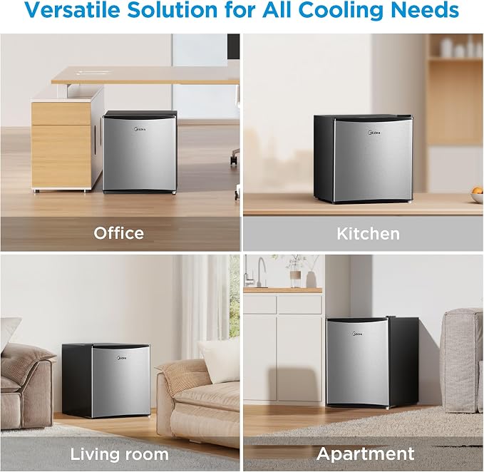 Midea 1.7 Cu.ft Mini Fridge, Energy Star Certified, Low Noise for Bedroom | Adjustable Thermostat, Reversible Door,Ideal for Dorm, Office,Steel Gray - Image 6