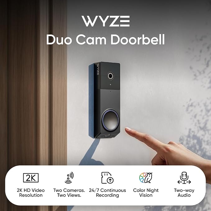 WYZE Wireless Duo Cam Video Doorbell, Battery Powered, 2K Full HD Video - Image 2
