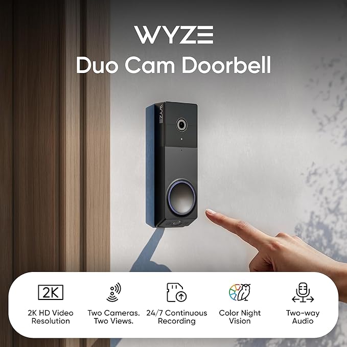 WYZE Wireless Duo Cam Video Doorbell, Battery Powered, 2K Full HD Video - Image 2