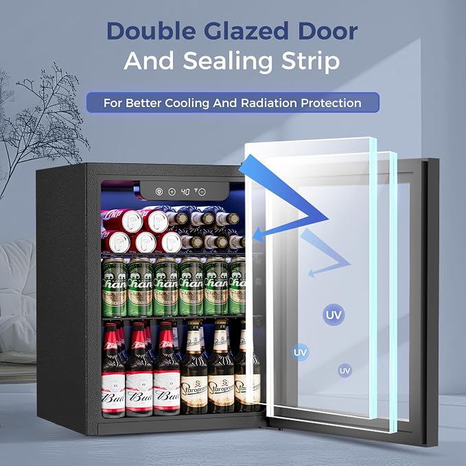 Feelfunn 1.7 Cu.Ft Beverage Refrigerator Cooler - 68 Can Mini Fridge Glass Door for Drink Soda Beer Wine - Small Refrigerator for Bedroom Office Home Dorm Bar, Black - Image 5