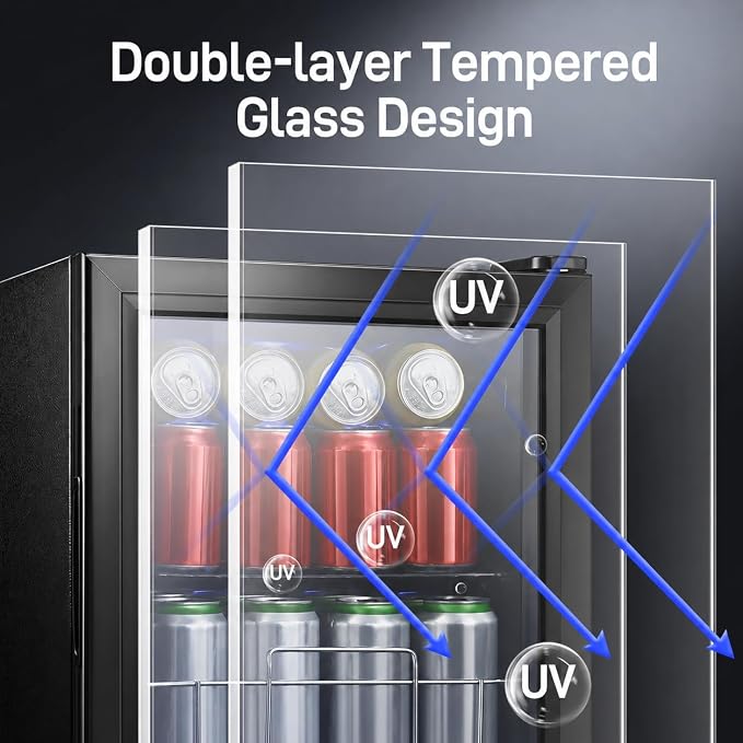 Anypro Beverage Refrigerator Cooler, 1.6 Cu.Ft Drink Fridge with Tempered Glass Door, 60 Cans, Wine & Beer Refrigerator for Office, Bedroom & Bar, 7-Level Temperature Control, Adjustable Shelf (12 Oz) - Image 6