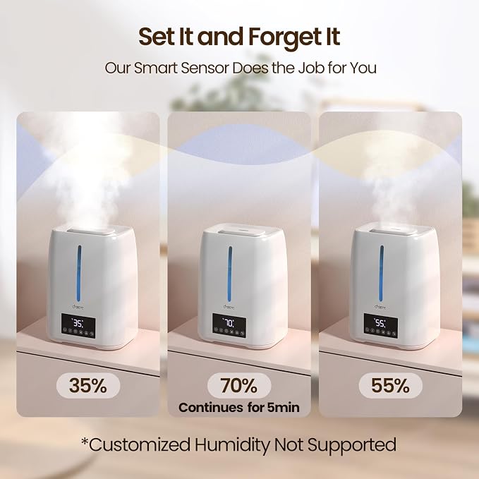 6L Top Fill Ultrasonic Humidifier - Cool and Warm Mist for Bedroom, Baby, Large Rooms & Plants, Smart Humidity Control, Aroma Diffuser, Night Light, 12H Timer, Quiet, White - Image 5