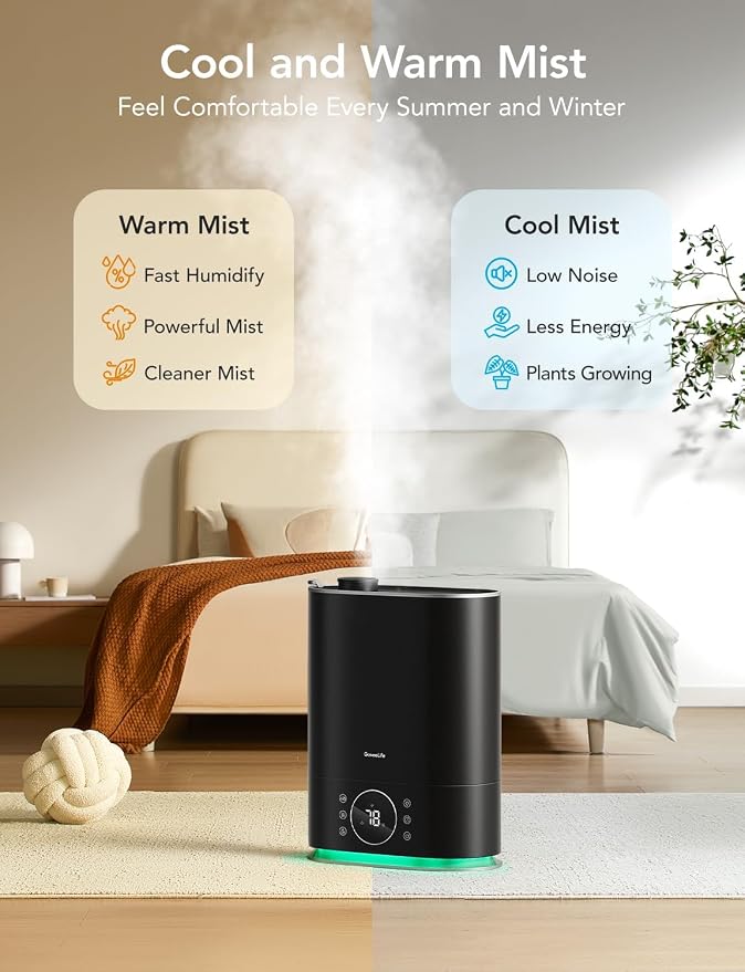 GoveeLife 7L Humidifiers for Bedroom, Smart Top-Fill Cool & Warm Mist Humidifier Large Room, Auto Mode, 70H Quiet Runtime for Baby Plants Nursery, App & Voice Control, RGB Nightlight, Humidity Sensor - Image 4