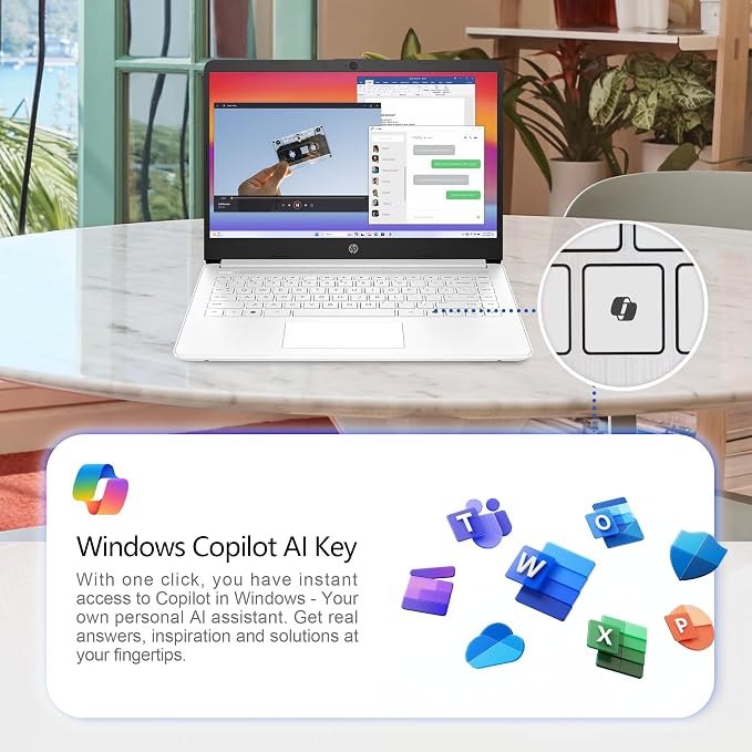 HP 14" Laptop · Microsoft 365 Included · 576GB Storage (64GB + 512GB SD) · 4GB RAM · HD Display · 12-Hour Battery · WiFi · Bluetooth · Windows 11 White - Image 6