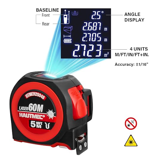 HAUTMEC 3-in-1 Laser Tape Measure, 197ft Digital Tape Measure & 16ft Measuring - Image 6