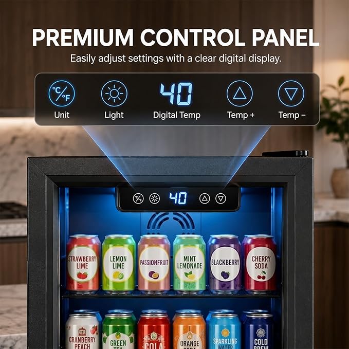 Beverage Refrigerator, 3.2 Cu.Ft Mini Fridge with Glass Door & Air Cooling, and Electronic Temperature Control for Beer, Wine, Soda, Compact Drink Fridge for Home, Office, Bar (3.2 Cu.Ft) - Image 6