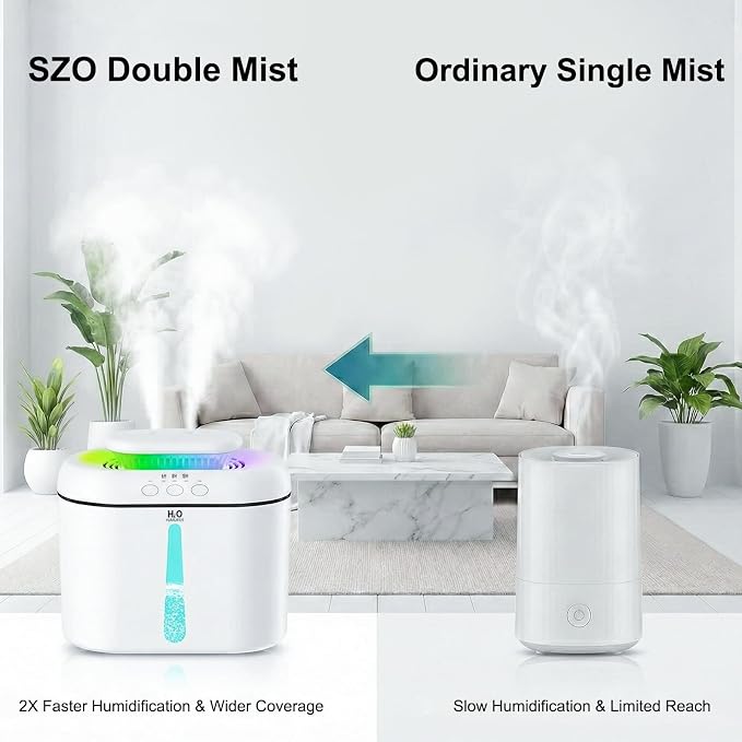 SZO Humidifiers for Bedroom Large Room, 2.5L Dual Nozzle Cool Mist Humidifier for Baby, 16dB Ultra Quiet, Top Fill, Slim Flat Design for Nightstand, Auto Shut-off - Image 4