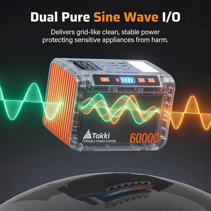 Takki 250W Portable Power Station 222Wh Camping Backup Lithium Battery with Pure Sine Wave AC Outlet 110V Solar Generator for Camping CPAP Home Use Backup Emergency Laptop - Image 5