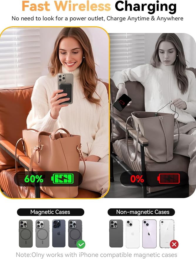 Magnetic Portable Charger, 10000mAh Power Bank Compatible with MagSafe, 20W Fast Charging, Foldable Wireless Battery Pack for iPhone 17/16/15/14 All Series, Travel Essentials - Image 5