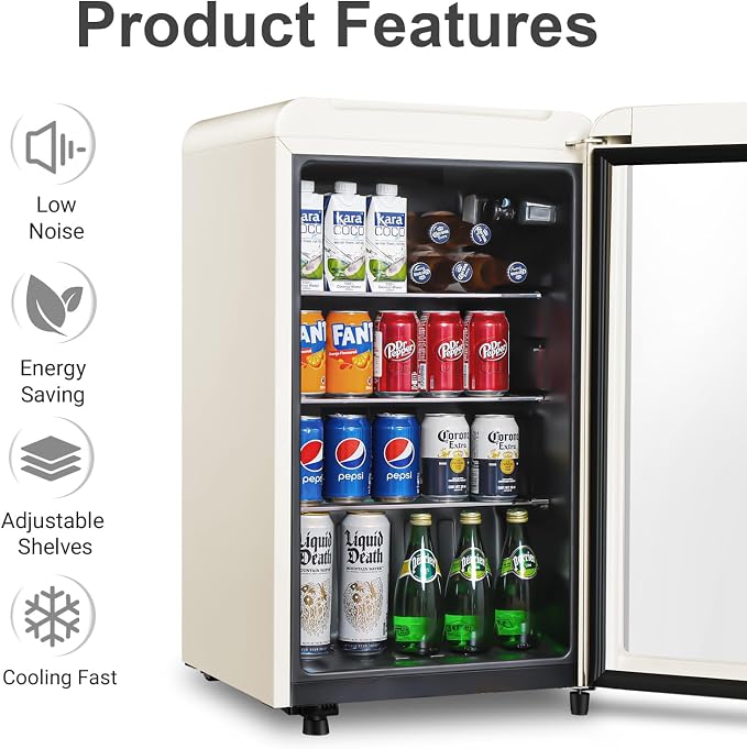Retro Beverage Refrigerator Cooler, 3.2 Cu.ft Mini Fridge with Glass Door for Soda Beer Wine, Beverage Cooler Prefect for Home, Bar - Image 4