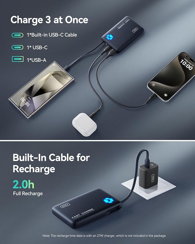 INIU PawGo Portable Charger, 45W PD 10000mAh Slim Power Bank with Built-in USB-C, Travel Airplane Camping Hiking, for Family Commuter Students Photographers - Image 7