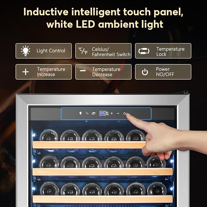 24" Wine Cooler 154-Bottle Compressor Quiet Cool | Fast cooling, low noise, smart temp memory, built-in/freestanding, fan even cooling - Image 5