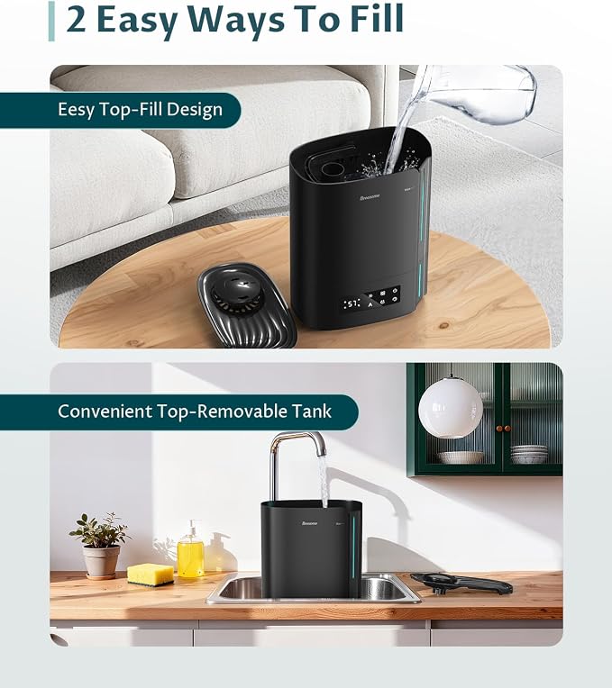 BREEZOME 6L Humidifiers for Bedroom Large Room & Essential Oil Diffuser, Ultrasonic Top Fill Cool Mist Humidifiers for Baby, Plants, Nursery Last up to 60 Hours, Smart Humidistat Control, Quiet, Black - Image 7