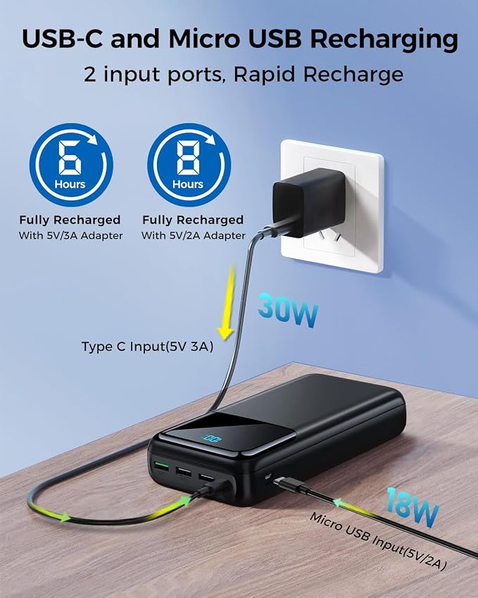 Portable Charger Power Bank 50000mAh, USB-C PD 30W Fast Charging, High Capacity External Battery Pack for Camping, Portable Phone Charger for iPhone 17/16/15/14/13/12/11 Samsung Android (Black) - Image 4