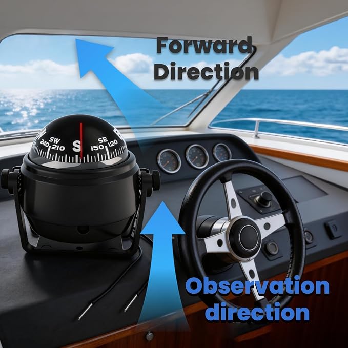 Boat Compass with Magnetic Declination Adjustment, Pivoting Marine Compass - Image 4