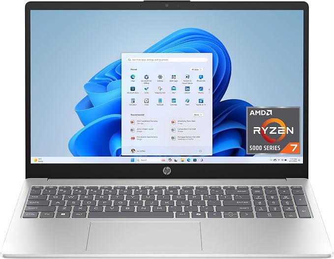 HP 15.6 inch Laptop, FHD Display, AMD Ryzen 7 5825U, 8 GB RAM, 512 GB SSD, AMD Radeon Graphics, Windows 11 Home, Natural Silver, 15-fc0502nr by Unknown