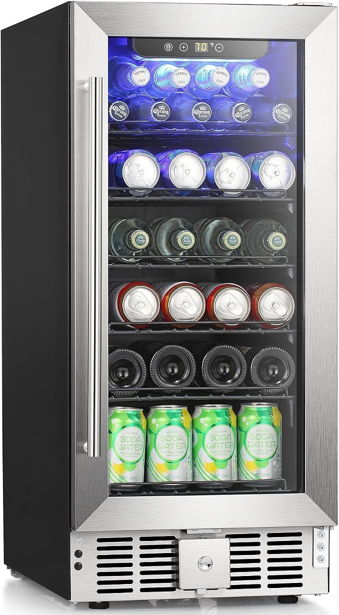 Antarctic Star 115 Can Beverage Refrigerator Cooler, 2.9 Cu.Ft Mini Fridge with Safety Lock, Beverage Cooler with Glass Door/LED Light/Adjustable Removable Shelves for Home/Office/Bar(Stainless Steel) by AntarcticStar