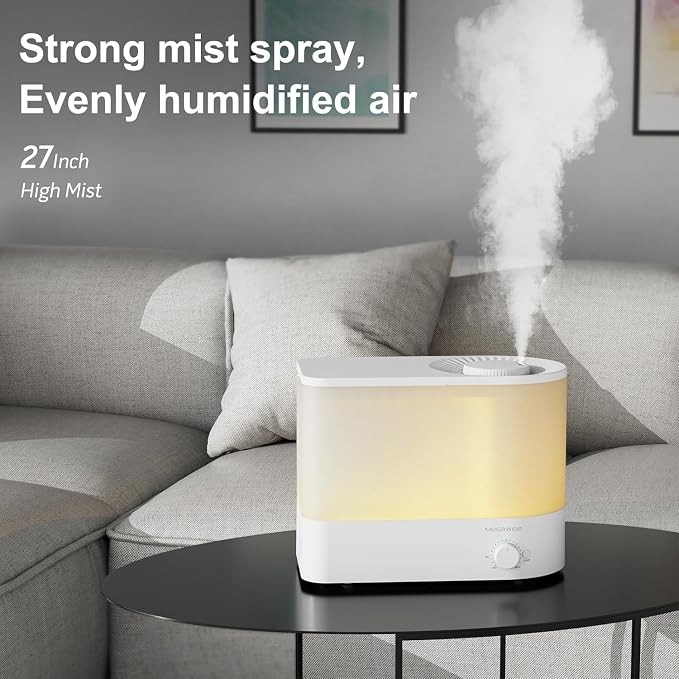 Megawise Cool Mist Ultrasonic Humidifier, Adjustable Mist Control, Quiet Operation, With a 6L top-fill tank and 50-hour runtime(White) - Image 7