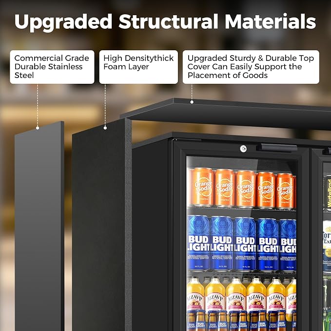 Back Bar Cooler with 2 Glass Door, Commercial Beverage Fridge Under Counter, 7.2 Cu.Ft Display Refrigerator with Safety Locks for Beer, Soda, Wine, Built-In/Freestanding for Bar Restaurant Home - Image 5