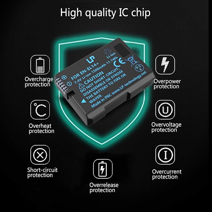 LP EN-EL14 EN-EL14a Battery Rechargeable, 1500mAh Battery Compatible - Image 5